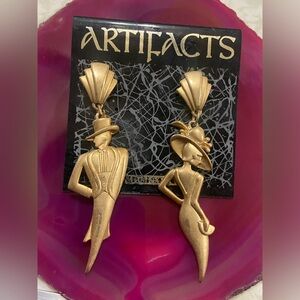 LAST CHANCE🔥 Artifacts JJ Jonette Art Deco Lady Pierced Statement Earrings #9257